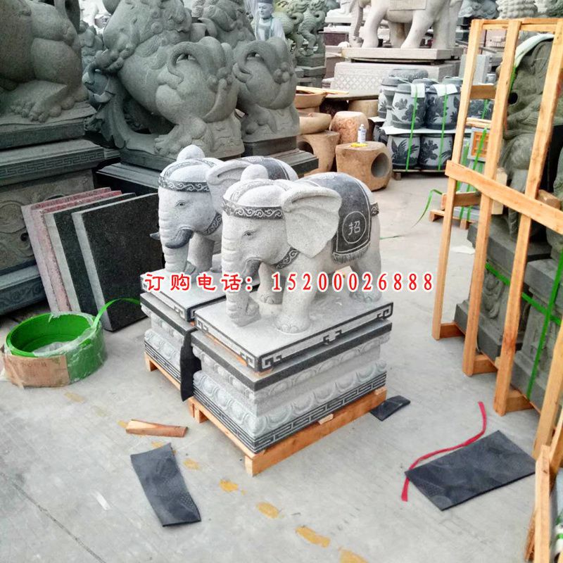 招财进宝大象石雕，酒店门口大象石雕 (2)