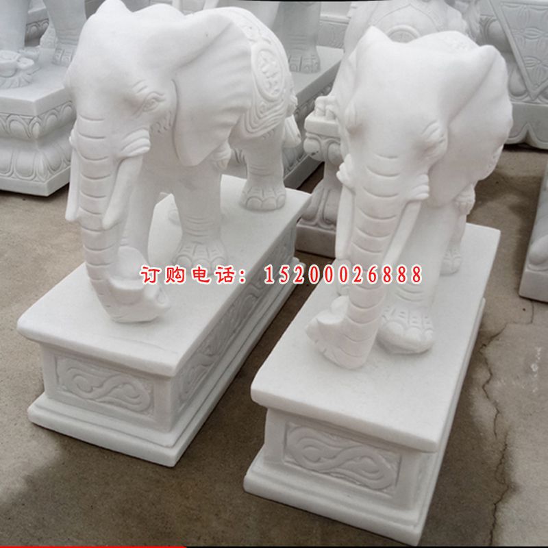 大理石象鼻朝下大象    石雕看门动物