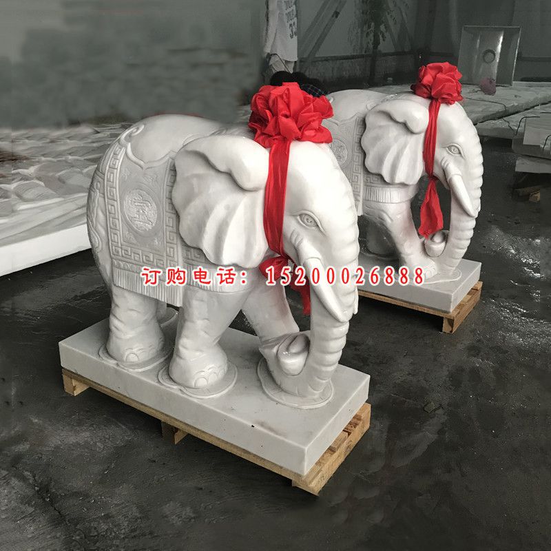 汉白玉吉祥大象  石雕酒店招财动物雕塑 (13)