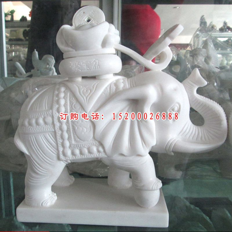 汉白玉驮宝大象   石雕企业招财动物