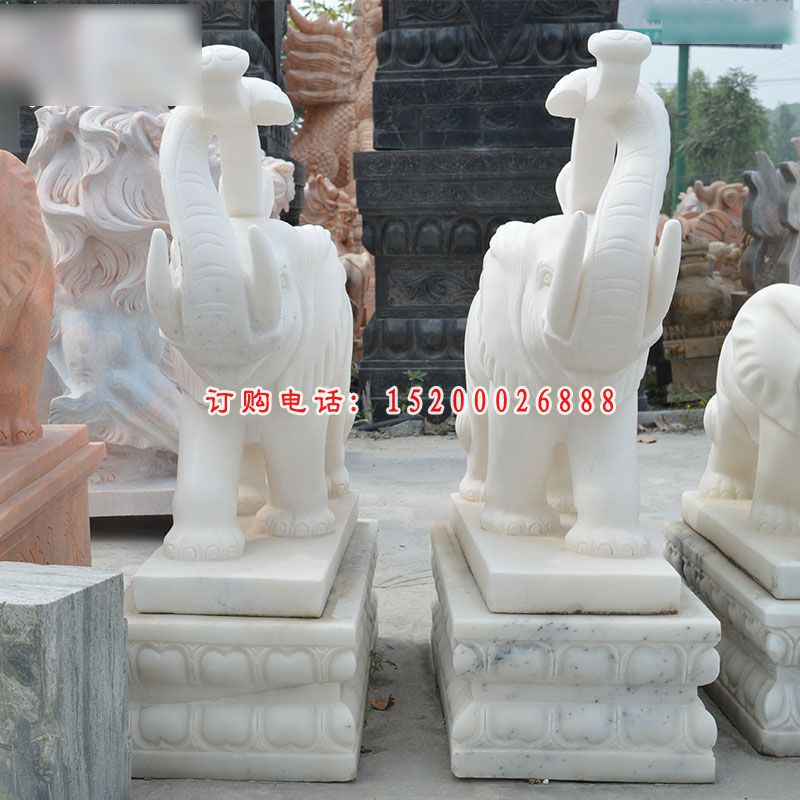 汉白玉象鼻朝上   石雕企业招财动物