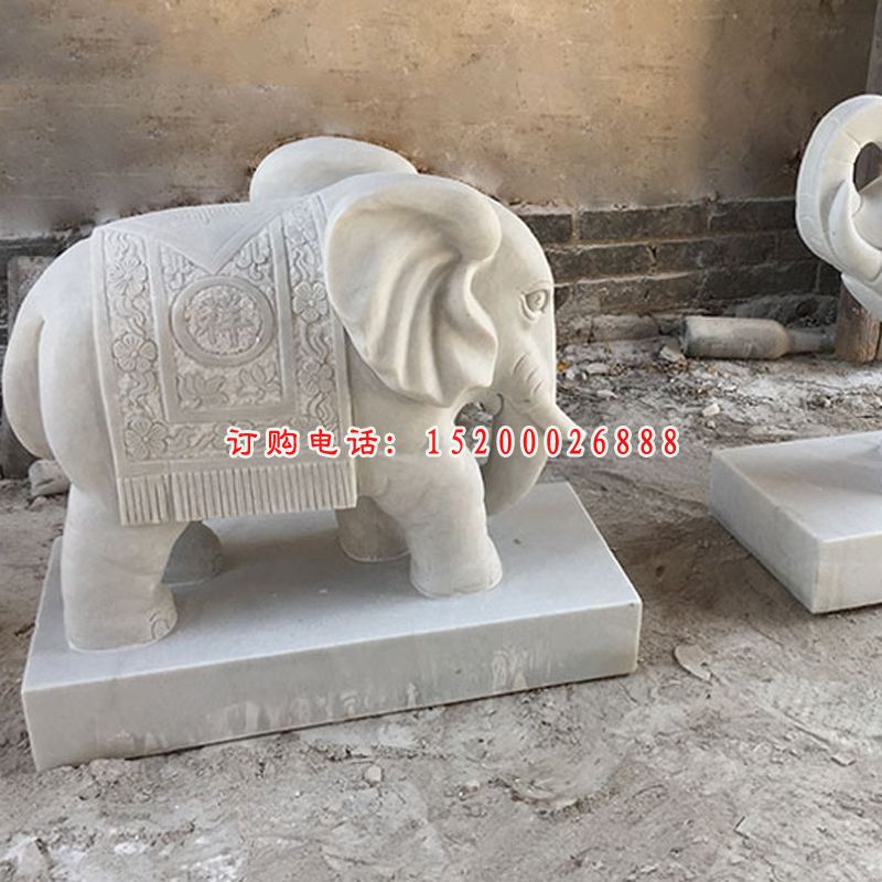 汉白玉小象石雕，招财小象摆件 (1)
