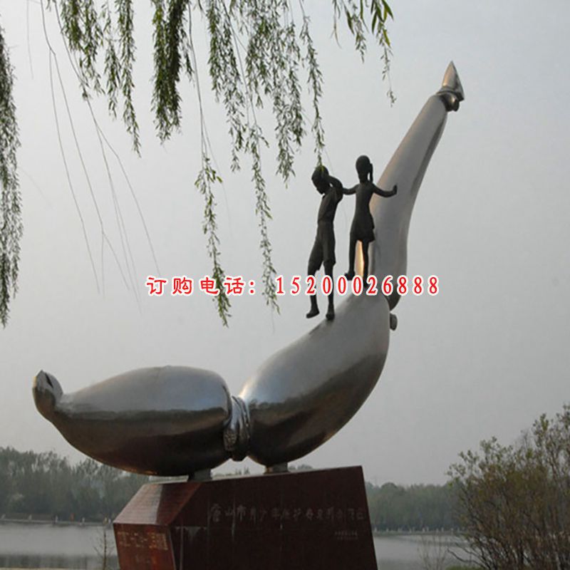 不锈钢站在海豚情侣  广场景观雕塑 (1)