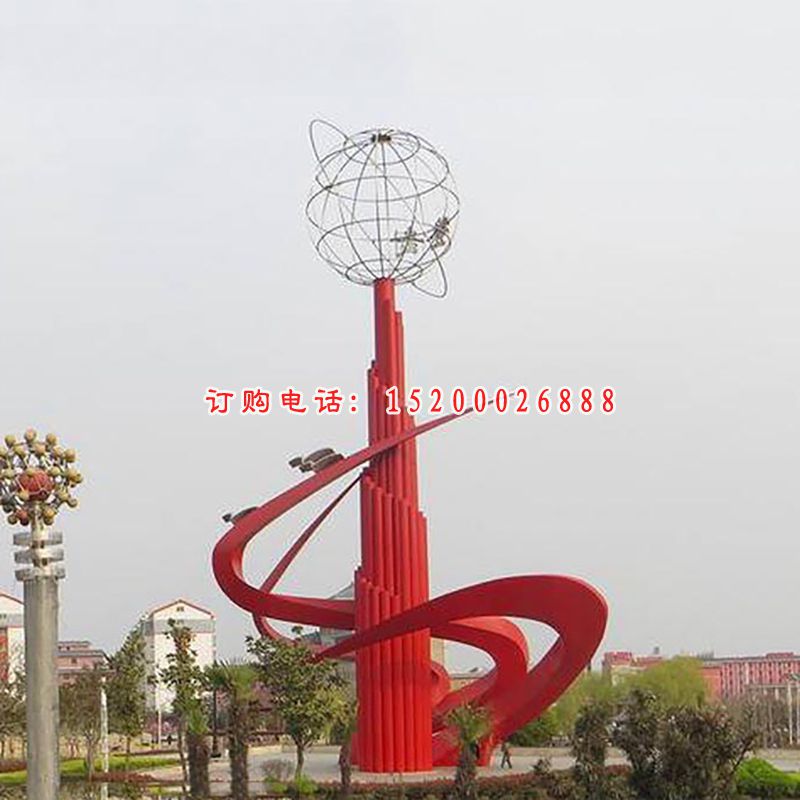 抽象创意红色广场景观雕塑，不锈钢雕塑