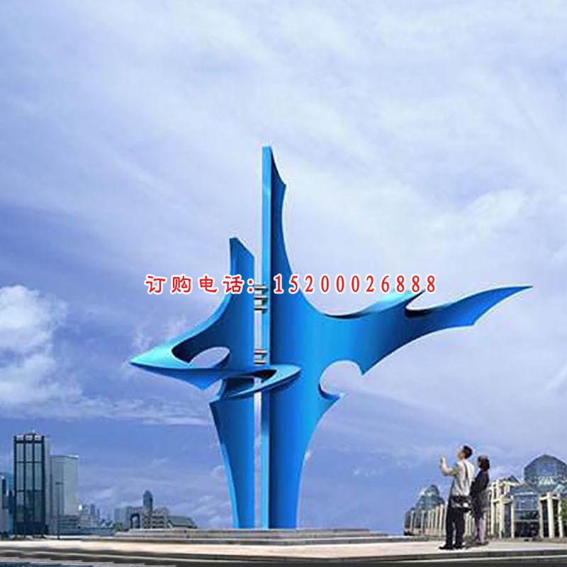 蓝色抽象广场景观雕塑，不锈钢雕塑