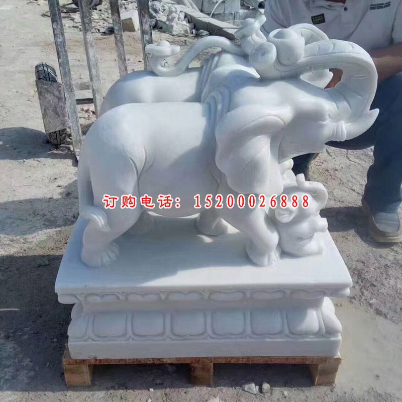 如意招财小象，母子象石雕