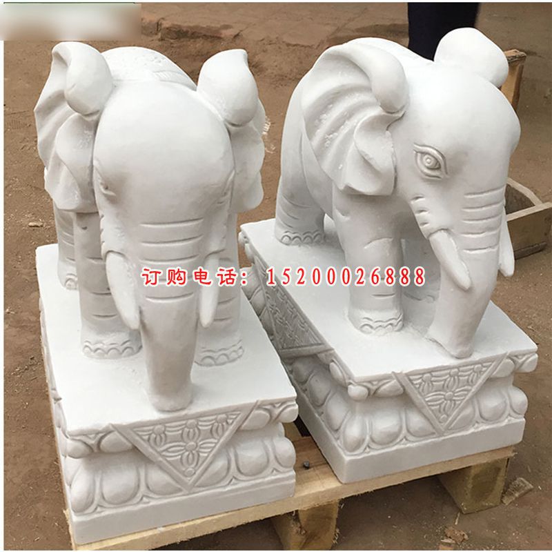 小象石雕，汉白玉小象摆件 (1)