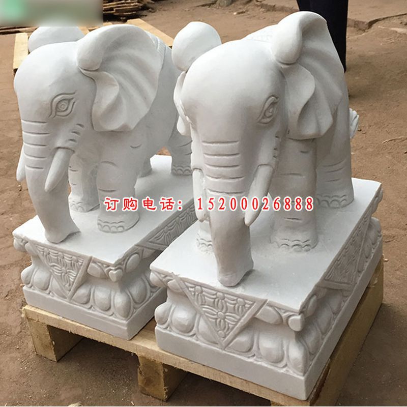 小象石雕，汉白玉小象摆件 (4)