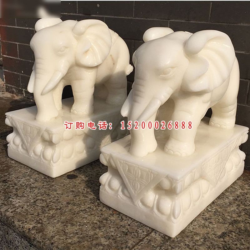 小象石雕，汉白玉小象摆件 (5)