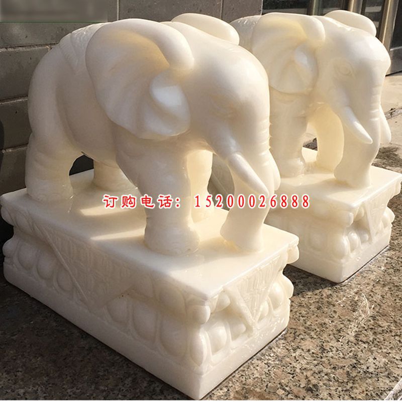 小象石雕，汉白玉小象摆件 (6)