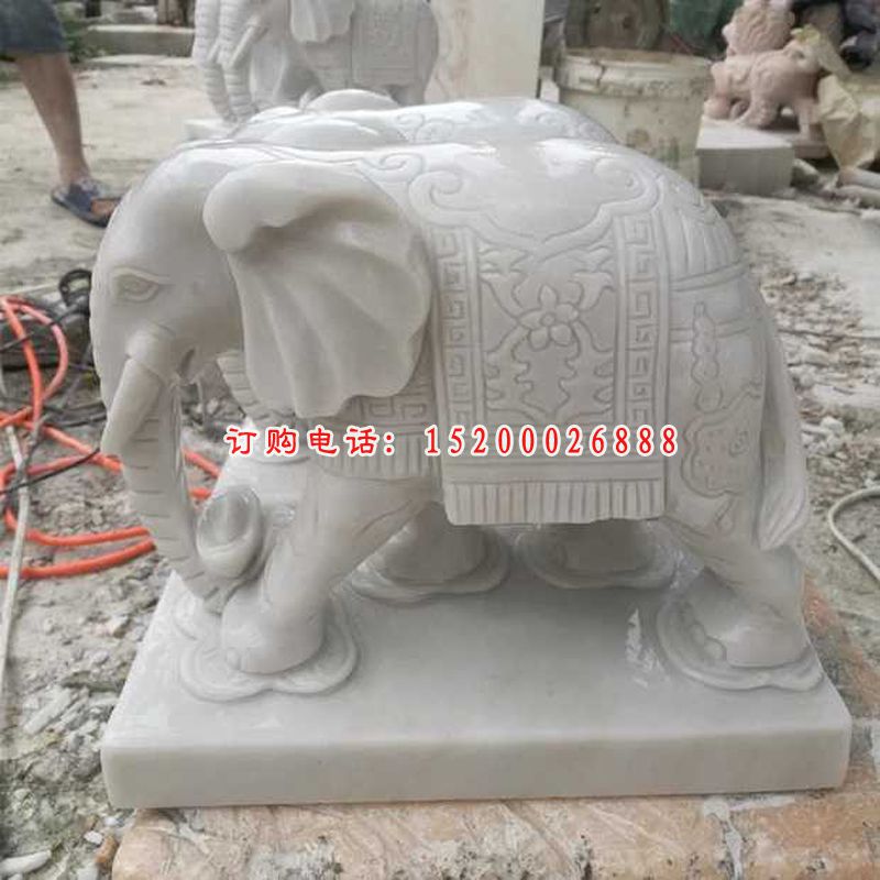 小象石雕，汉白玉招财小象
