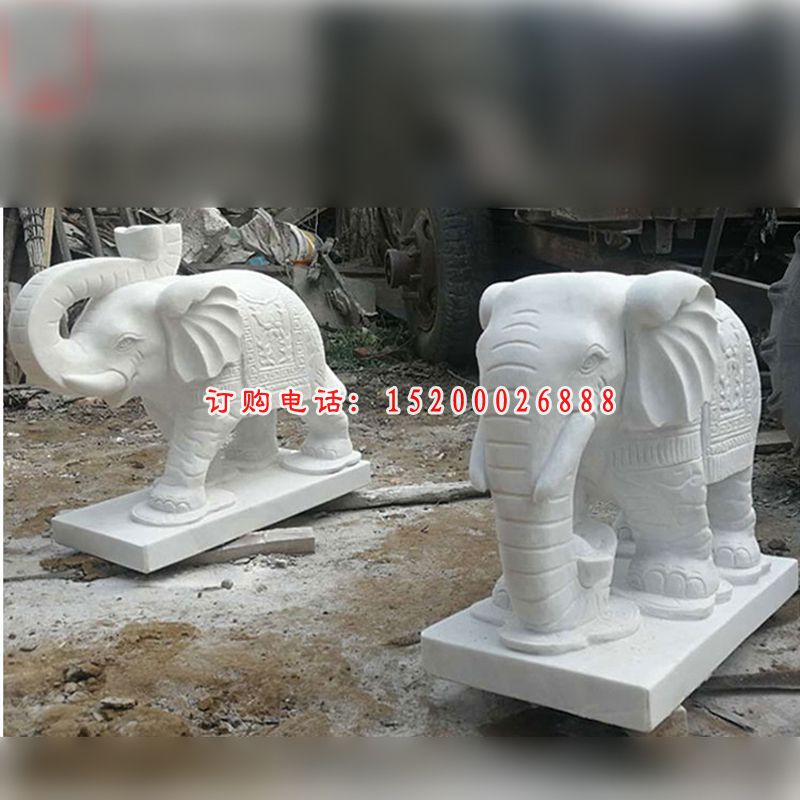 招财象石雕，汉白玉小象摆件 (3)