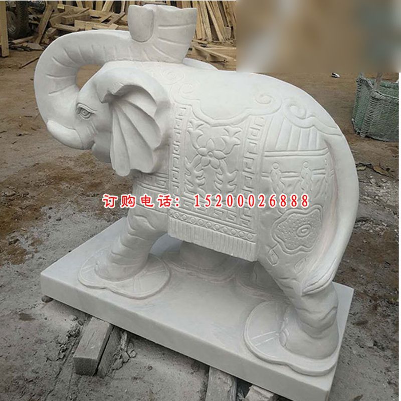 招财象石雕，汉白玉小象摆件 (5)