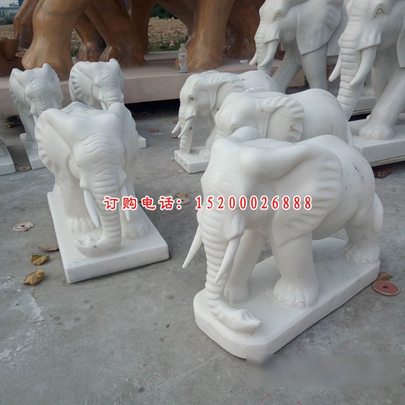 招财大象石雕，汉白玉大象摆件 (2)