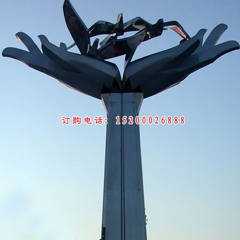 不锈钢手托鸽子  广场景观雕塑 (1)