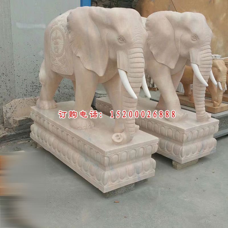 晚霞红大象雕塑，石雕动物