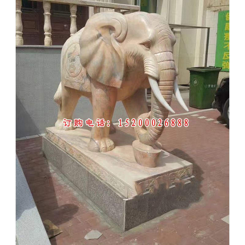 招财纳福大象石雕，晚霞红石雕大象 (3)
