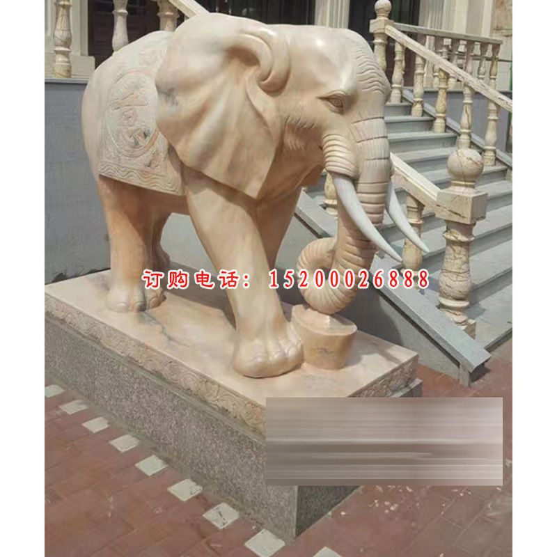晚霞红大象石雕，动物石雕 (3)