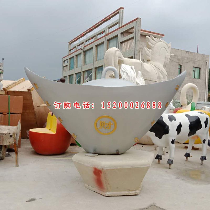 不锈钢元宝雕塑，财源滚滚雕塑 (2)