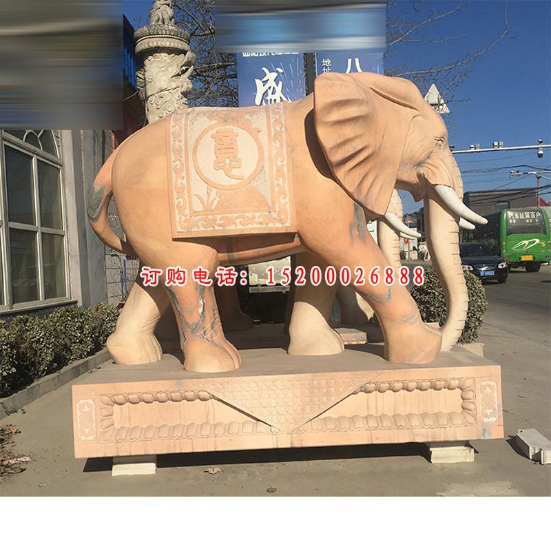 晚霞红石雕象，吉祥如意象 (1)