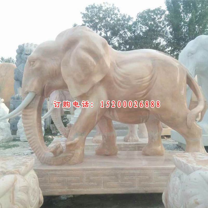 晚霞红象牙大象   石雕招财动物摆件 (1)