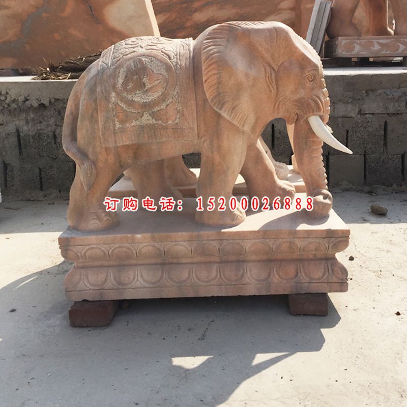 晚霞红象牙大象 石雕公园动物雕塑 (1)