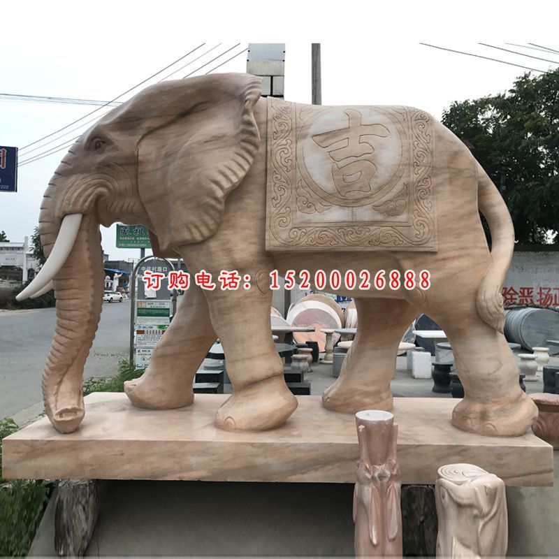 晚霞红象牙大象  石雕酒店门口雕塑 (1)