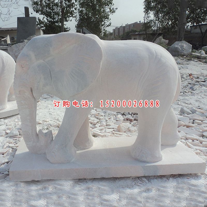 小象石雕，公园大理石动物雕塑 (5)
