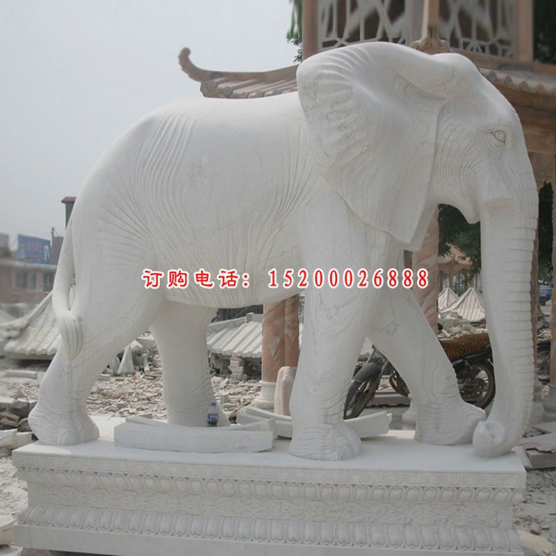 象鼻向下大象石雕，公园动物石雕 (2)
