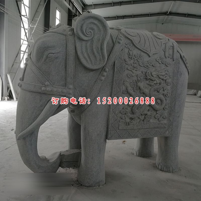 青石扇形大象  石雕公园动物雕塑