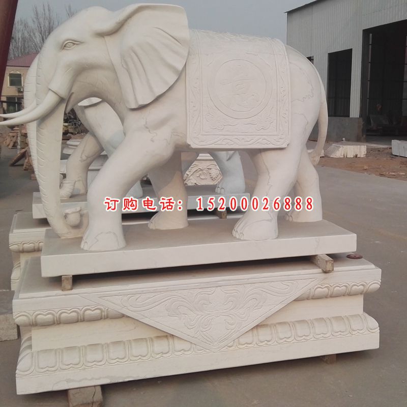石头大象雕塑，汉白玉石雕大象 (2)