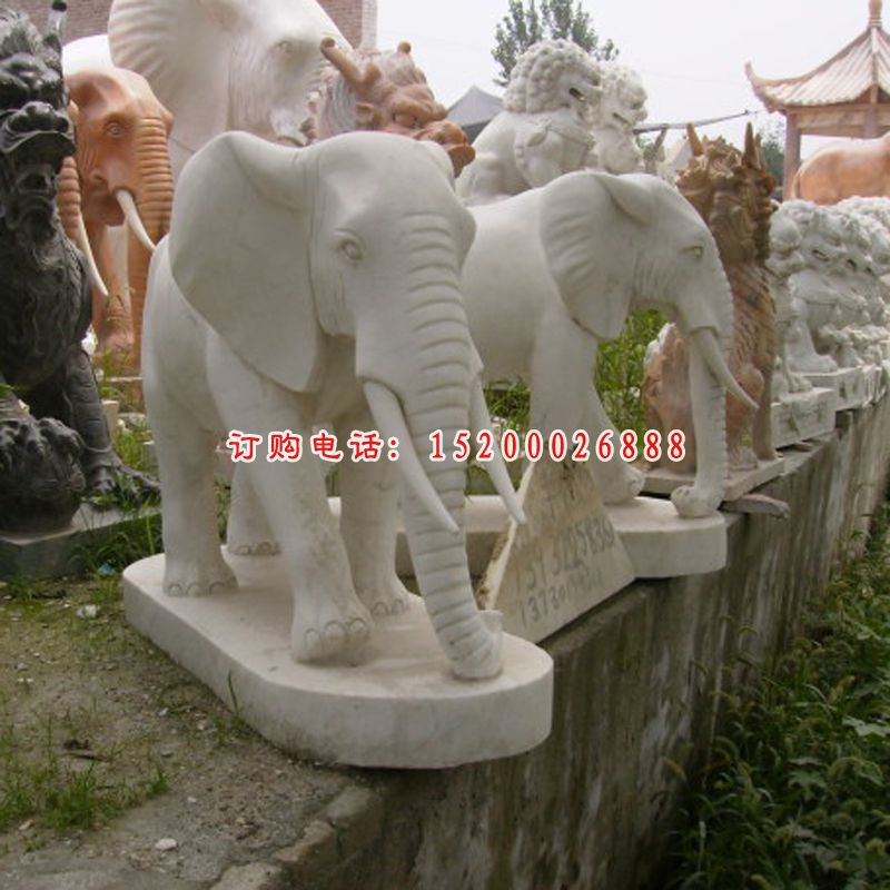 石头大象雕塑，汉白玉石雕象
