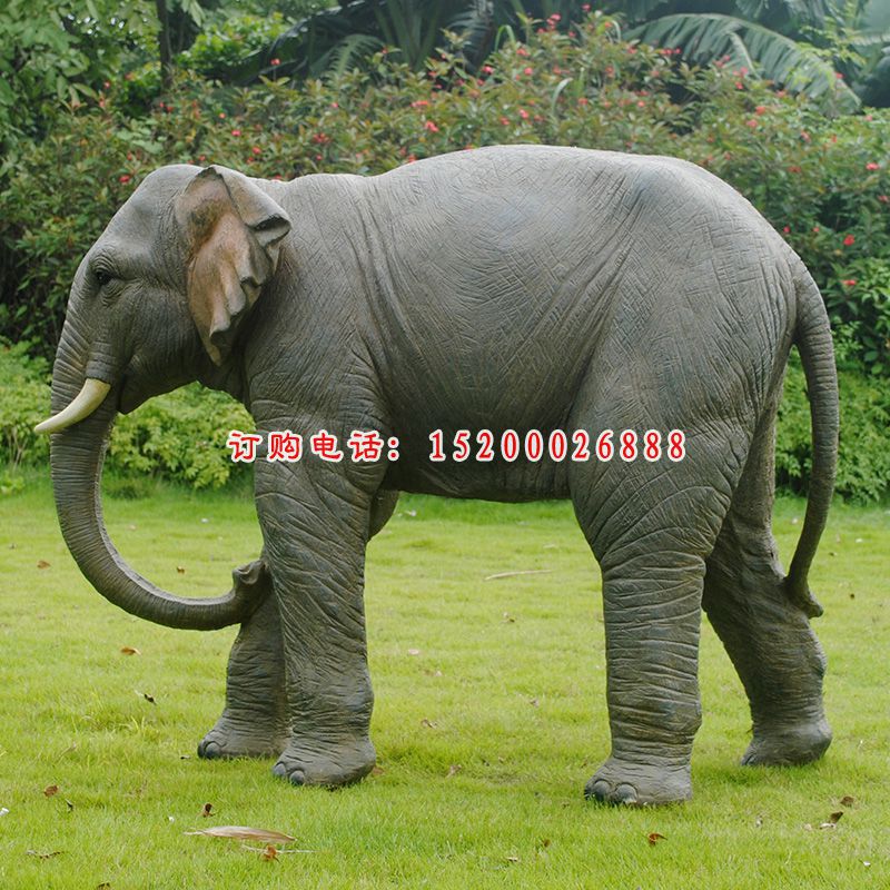 青石草坪大象  石雕公园动物摆件
