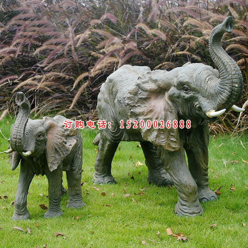 青石大象母子  石雕公园动物摆件