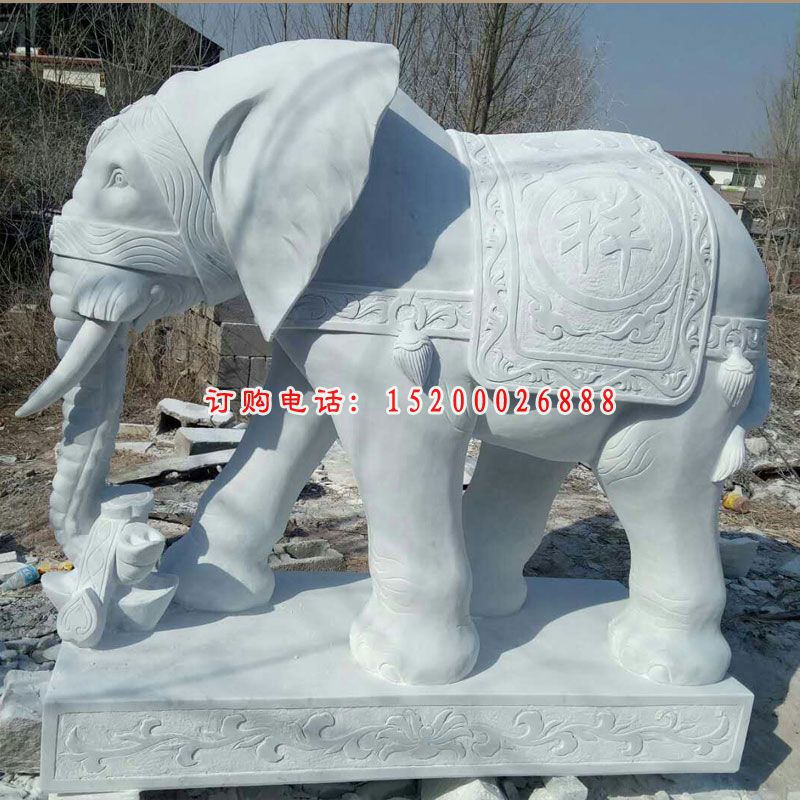 青石象牙大象   石雕招财镇宅大象雕塑  (1)