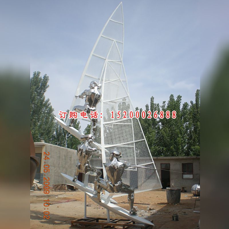 不锈钢帆船雕塑，公园运动雕塑