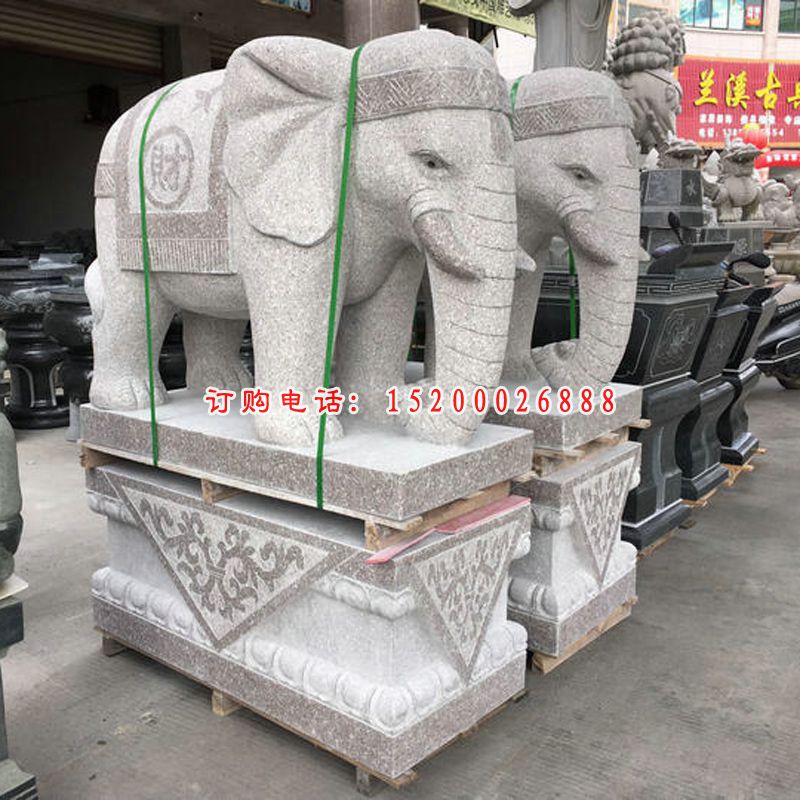 青石象牙大象  石雕广场动物雕塑