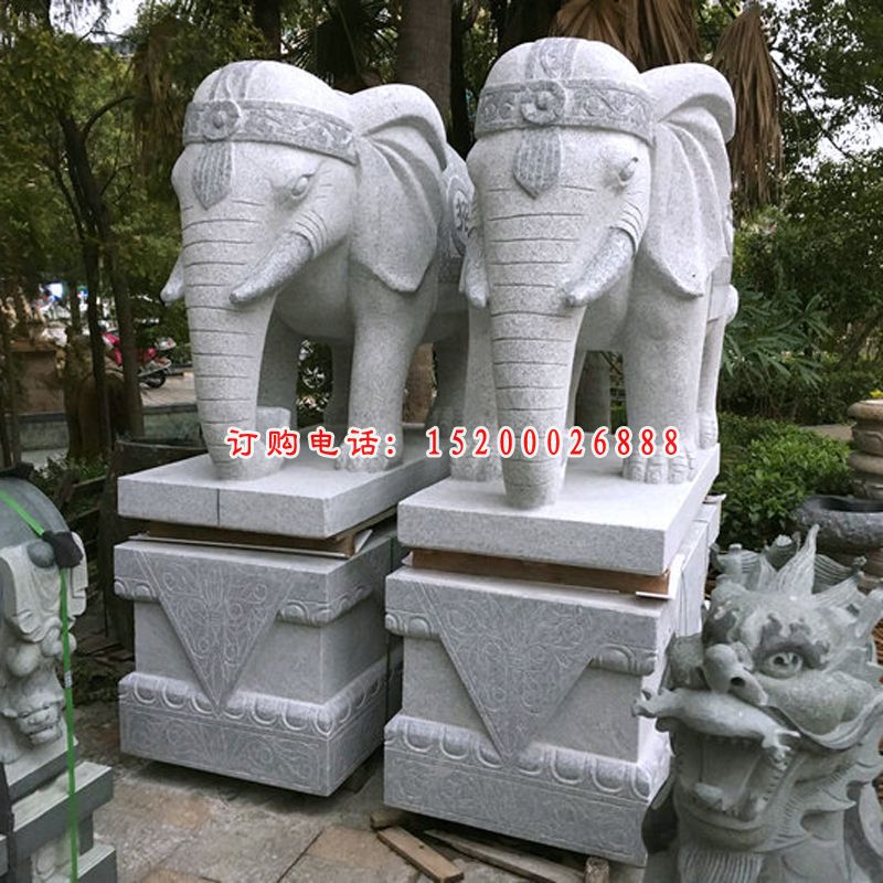 石雕大象  汉白玉招财镇宅大象雕塑 (14)