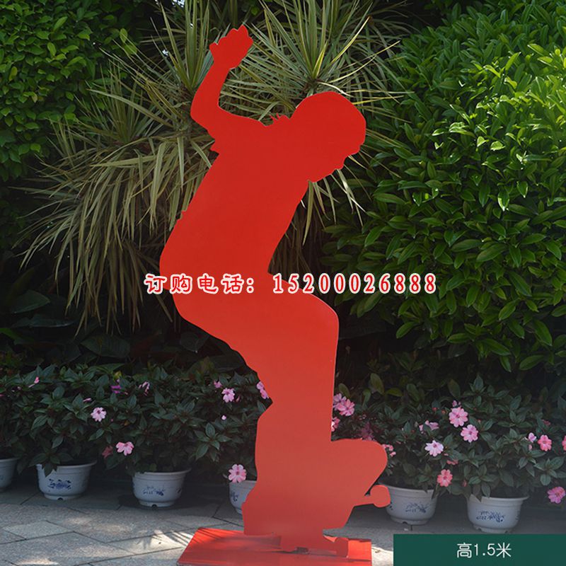 滑板男孩雕塑，不锈钢人物剪影