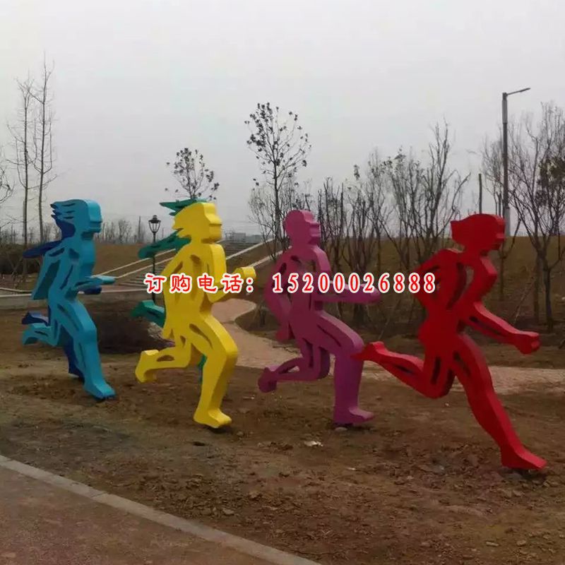 运动人物雕塑，不锈钢抽象人物 (1)
