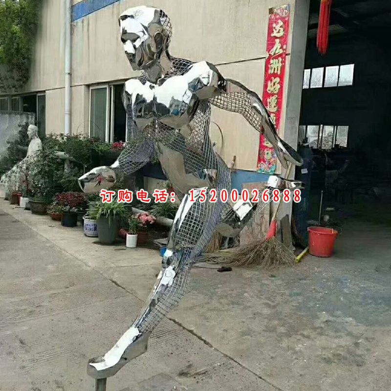不锈钢镂空抽象跑步的人物雕塑，公园景观摆件
