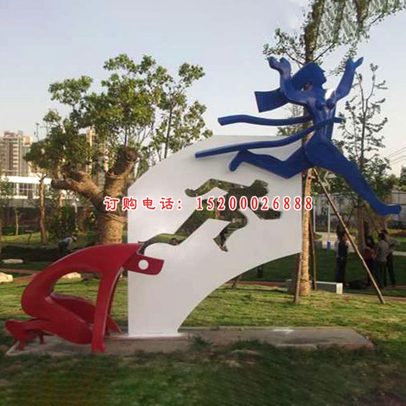 不锈钢本跑人物   公园人物雕塑 (1)