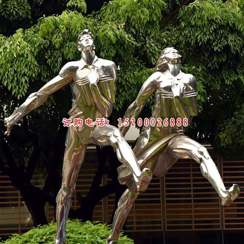 不锈钢镜面跑步  广场人物雕塑