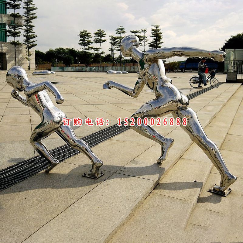 不锈钢跑步人物雕塑，不锈钢雕塑