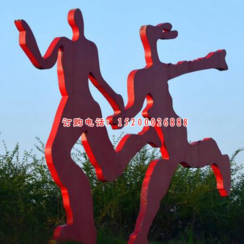 不锈钢情侣跑步  广场人物雕塑 (1)