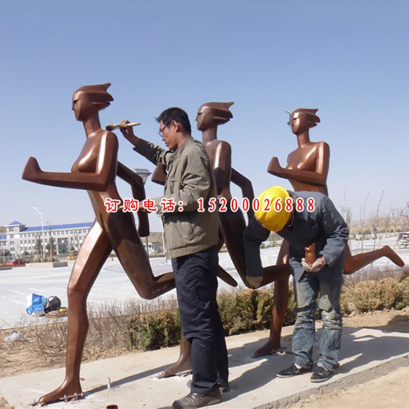 不锈钢跑步雕塑，不锈钢抽象人物雕塑