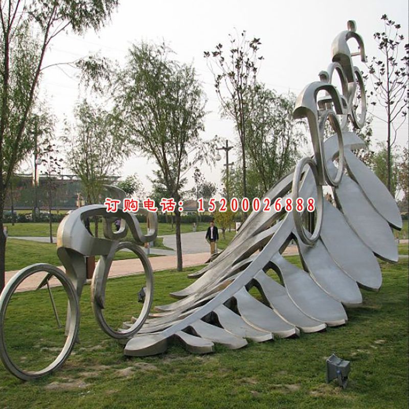 不锈钢骑车雕塑，公园景观不锈钢雕塑 (2)
