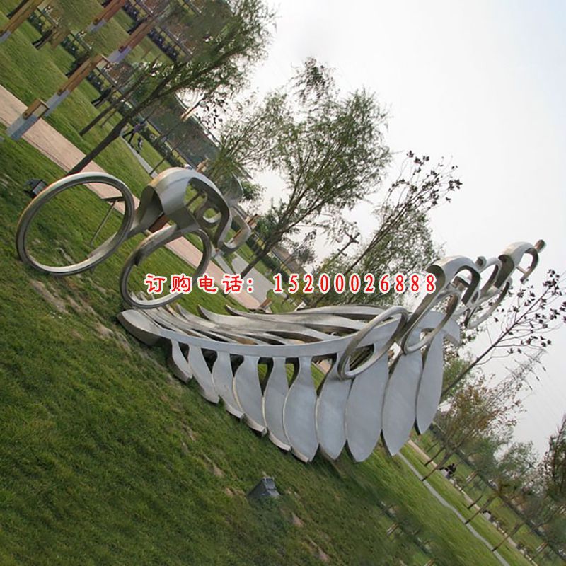 不锈钢骑车雕塑，公园景观不锈钢雕塑 (3)