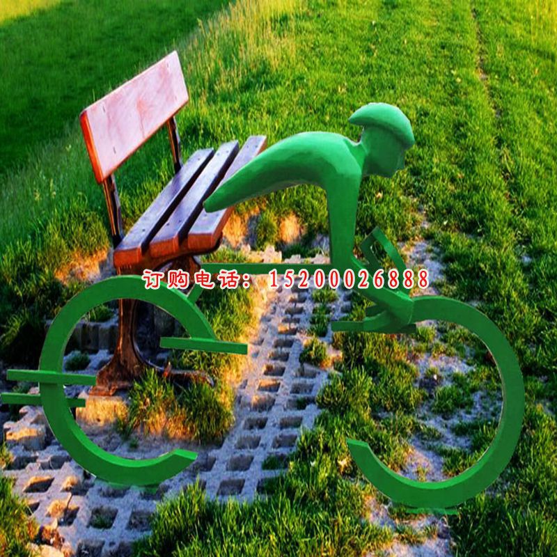 不锈钢抽象骑单车的人物雕塑，公园景观摆件 (2)