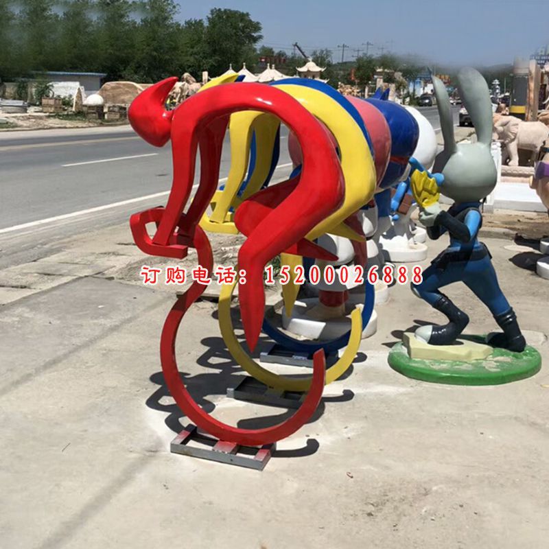 不锈钢骑车抽象  广场景观雕塑